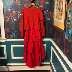 Anthropologie Vibrant Orangish red Two-Piece Set